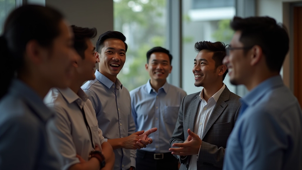 A group of young professionals in discussion during a networking event
