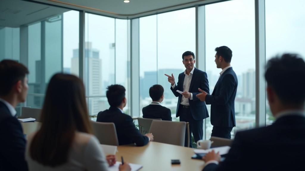 Young professionals presenting in a modern conference room
