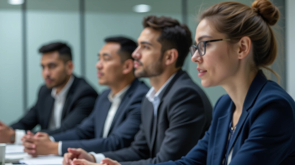 Group meeting with diverse professionals listening attentively with open body language and engaged expressions