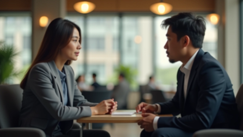 Two professionals having thoughtful conversation with calm body language and attentive listening postures