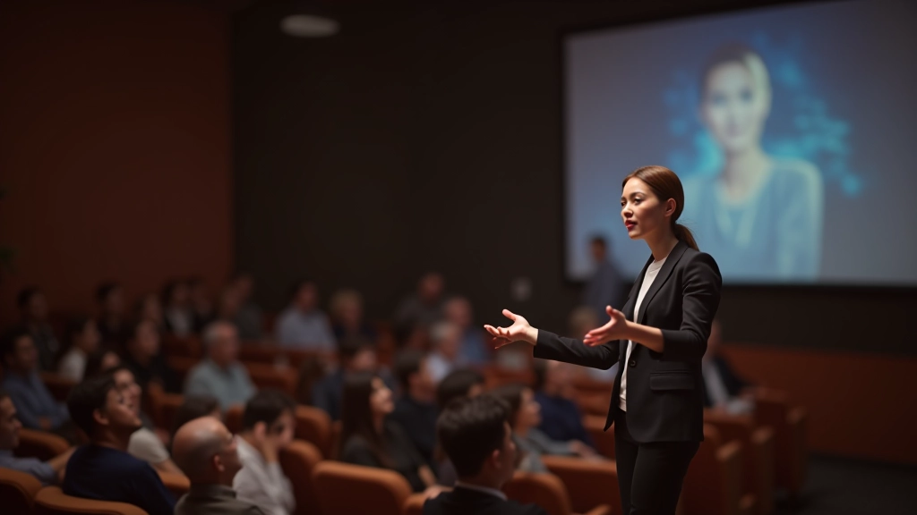 Speaker demonstrating confident body language and professional posture during presentation