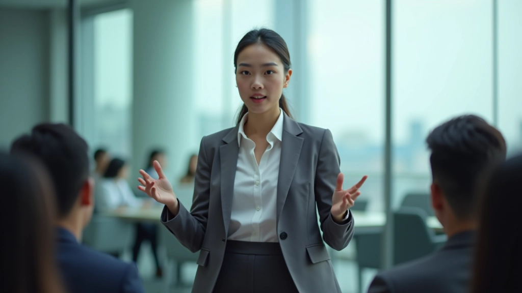 Young professional delivering a presentation with confidence